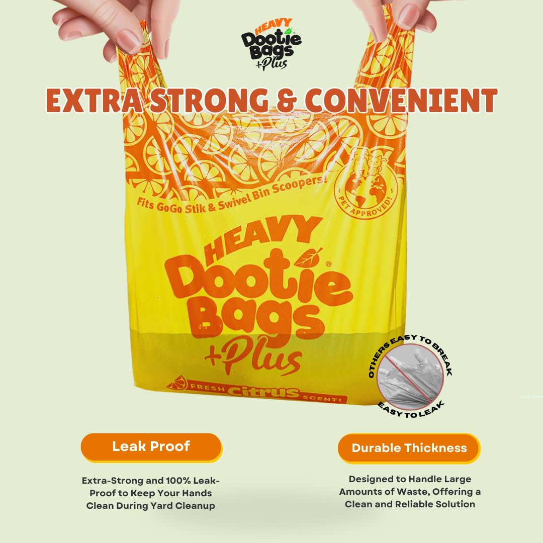 Heavy Dootie Bags +Plus A Hint Of Citrus Scent With Ez Tie Handles. For Pet Dog Poop, Cat Litter. Multi-Use. Fits Swivel Bin And